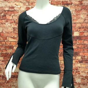 Free People Black Bit Neck Laced Top Blouse Croppe